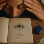 3è oeil, chakra Ajna : mains sur le front, pierre indigo