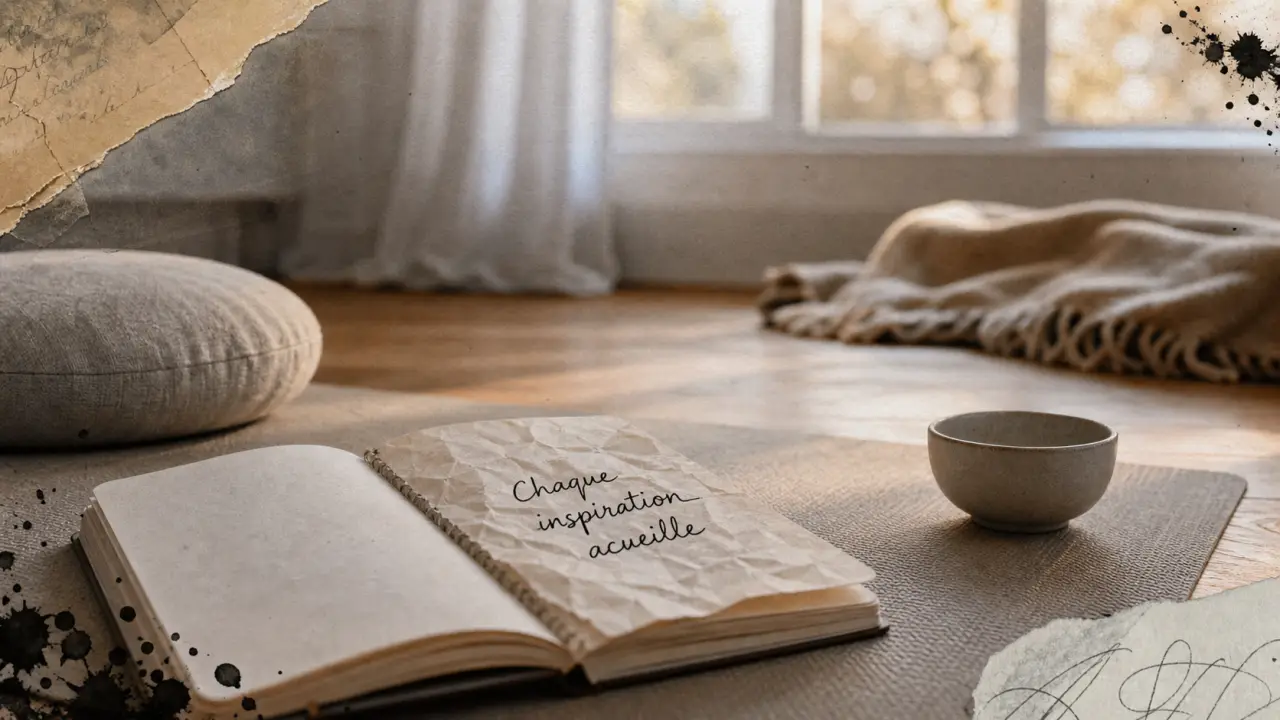Citation sur le yoga : paix intérieure sur un tapis de yoga, carnet et souffle
