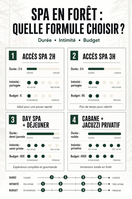 Spa dans la forêt : comparatif visuel des formules, durées et budgets