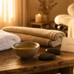 Inspiration bien être à Vienne : table de massage, huiles et pierres chaudes