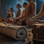 Le monde du yoga : studio de méditation avec harmonium et tapis de yoga