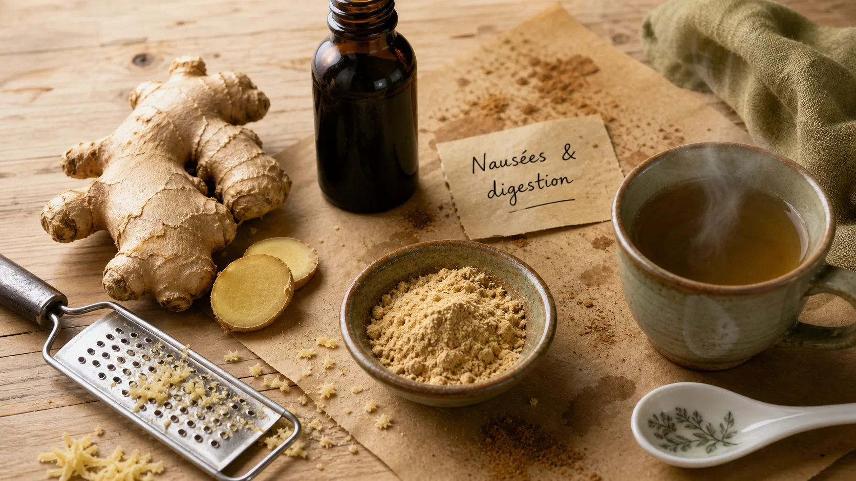 Propriété gingembre : rhizome et infusion contre nausées, digestion difficile