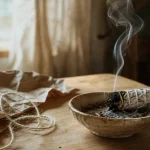 Sauge blanche purification avec bâton fumant, cendres et palo santo