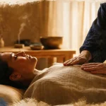 Soin lahochi : séance énergétique, praticien et personne au calme