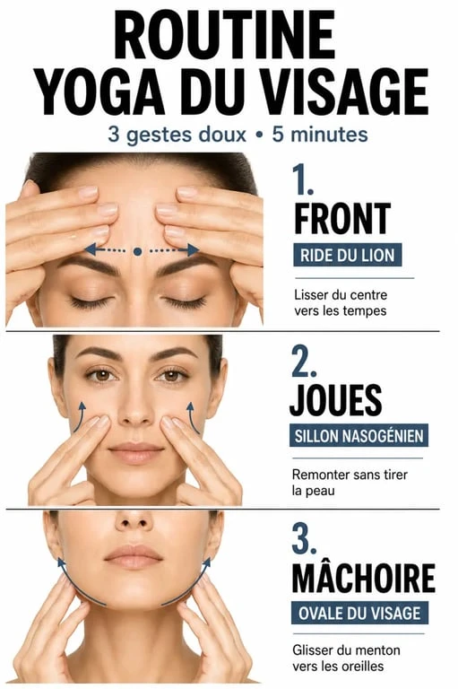 Yoga du visage : routine en trois gestes pour le front, les joues et la mâchoire