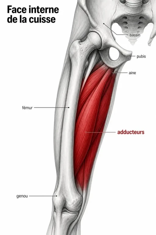 Où sont les adducteurs : schéma anatomique de la face interne de la cuisse et de l’aine