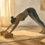 Salutation au soleil yoga en studio, posture transition