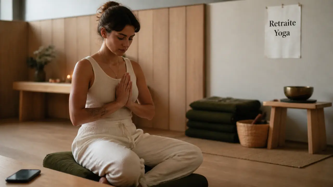 Sejour meditation yoga : personne en yoga, studio retraite