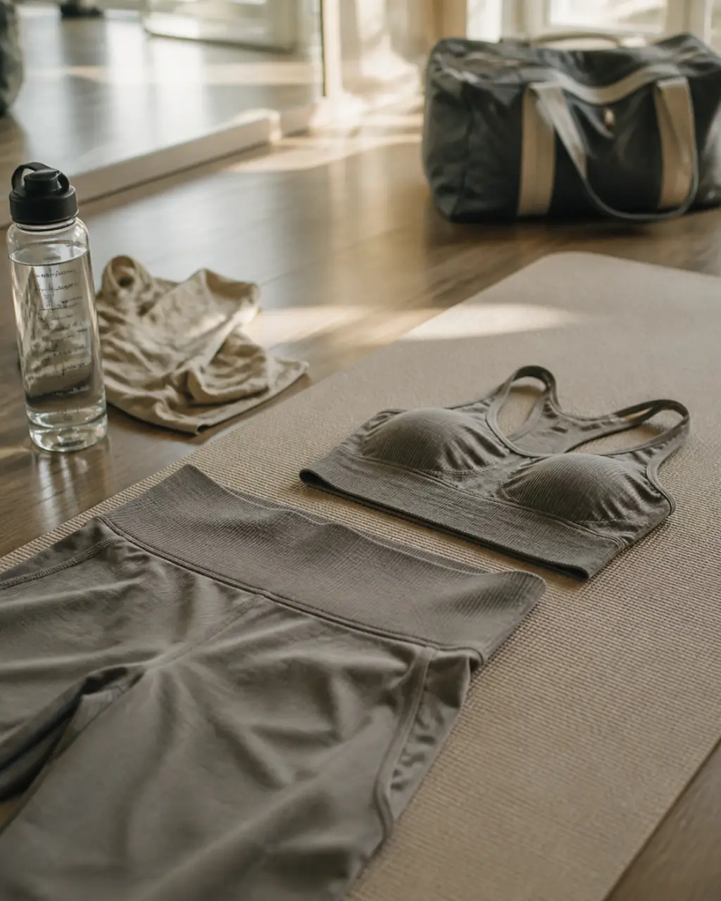 Vetements yoga : legging taille haute et brassière de sport, tissu respirant