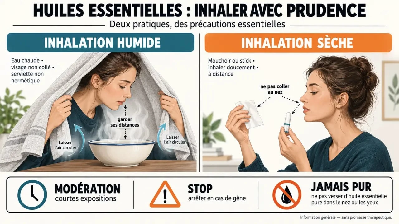 Huiles essentielles à inhaler : inhalation humide et inhalation sèche avec précautions de sécurité