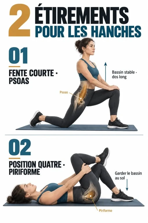 Mouvements pour mal de dos avec étirement du psoas et du piriforme