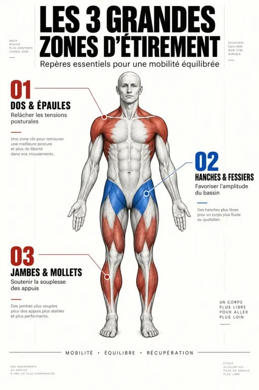 Étirements essentiels par zone du corps : dos, hanches et jambes