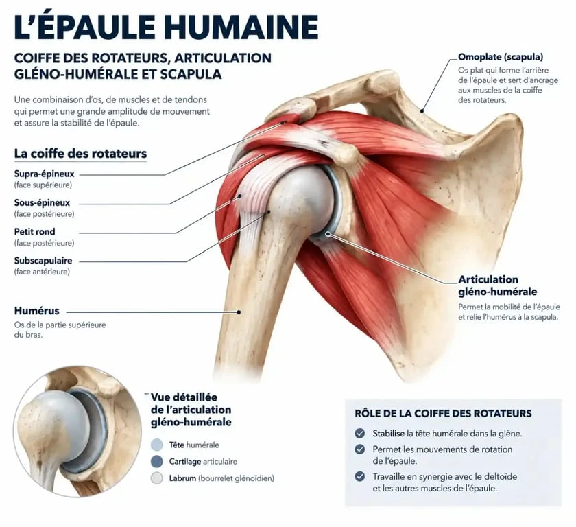 Schéma anatomique de l'épaule pour comprendre les exercices de mobilité