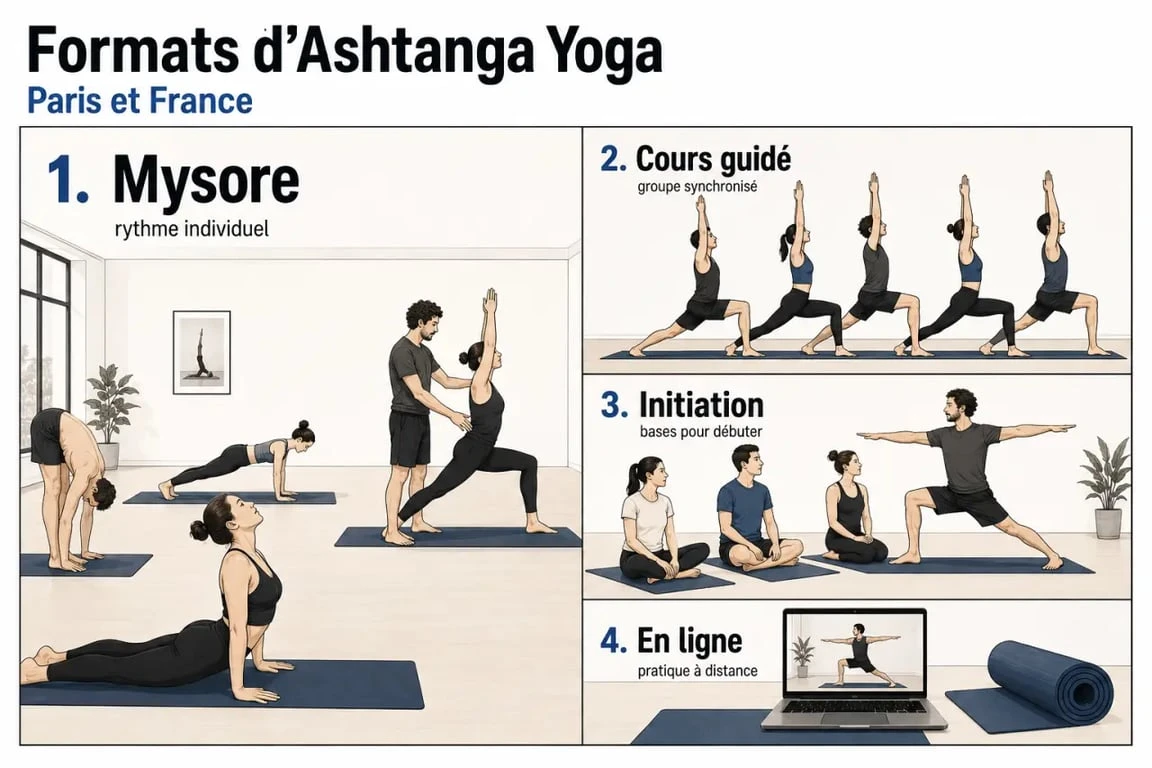 Comparatif des formats ashtanga yoga paris france entre Mysore, cours guidé et initiation