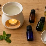 Huiles essentielles à bruler : brûleur à eau avec huiles et bougie chauffe-plat