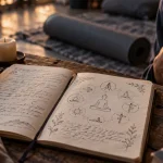 Philosophie du yoga : corps et esprit, carnet et tapis de yoga