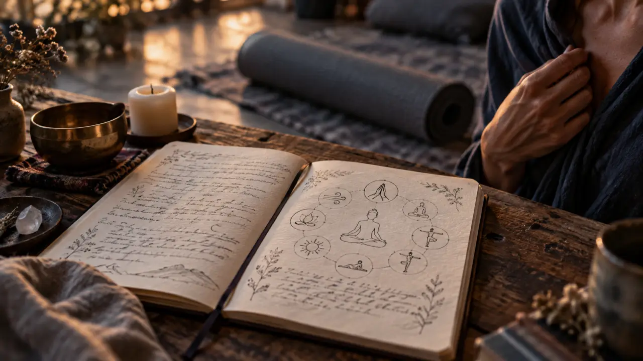 Philosophie du yoga : corps et esprit, carnet et tapis de yoga