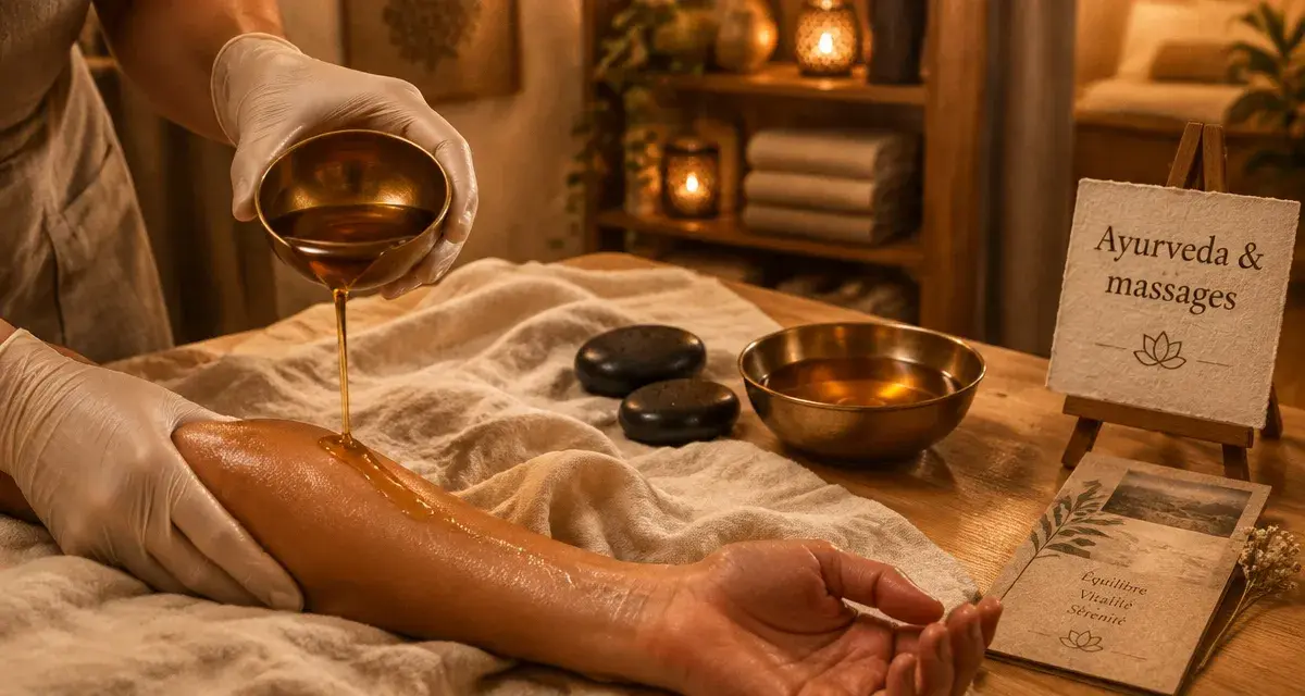 Ayurveda et massage du monde à Tours : huile chaude sur table de massage