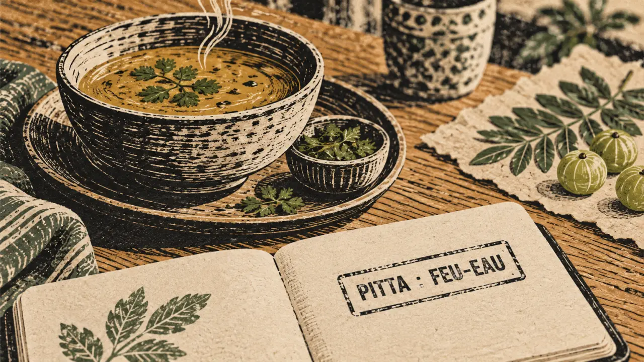 Pitta ayurveda : feu et apaisement, soupe tiède aux herbes